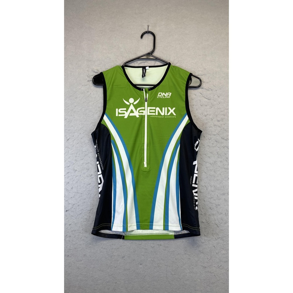 Isagenix DNA Cycling Jersey‎ Mens XL Green Black Sleeveless Tri Top Half Zip